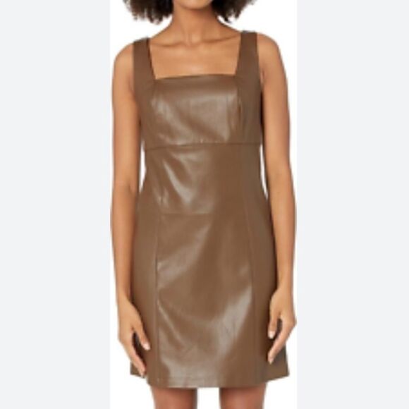 Jolie & Joy Brown Faux Leather Sleeveless Mini Dress in Size Medium - Picture 2 of 10